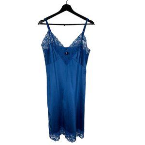 Vintage 60s Blue Lace Below Knee Slip Large